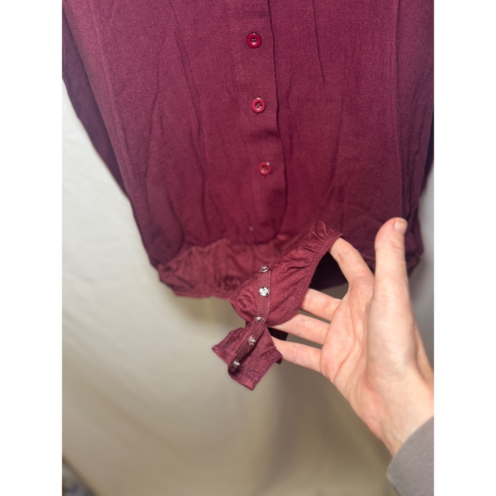 Burgundy Ruffle Bodysuit XL Romantic Balletcore Tie Neck Tulip B NWT - Picture 5 of 6